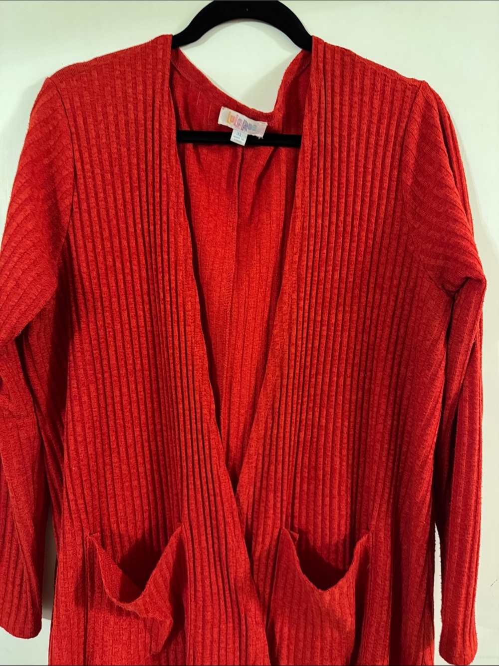 LuLaRoe Vibrant Red Ribbed Open-Front, Sarah Cardigan